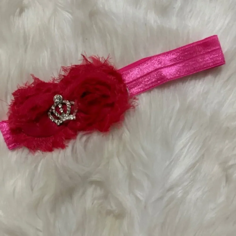 Hot Pink Princess Shabby Headband  7437  Handmade NWT Boutique